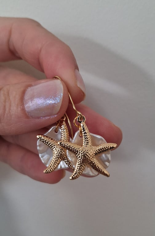 Seashwll Beach Coastal Gold Plated Drop Earrings