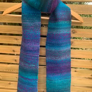 Handspun and woven purple and turquoise gradient scarf