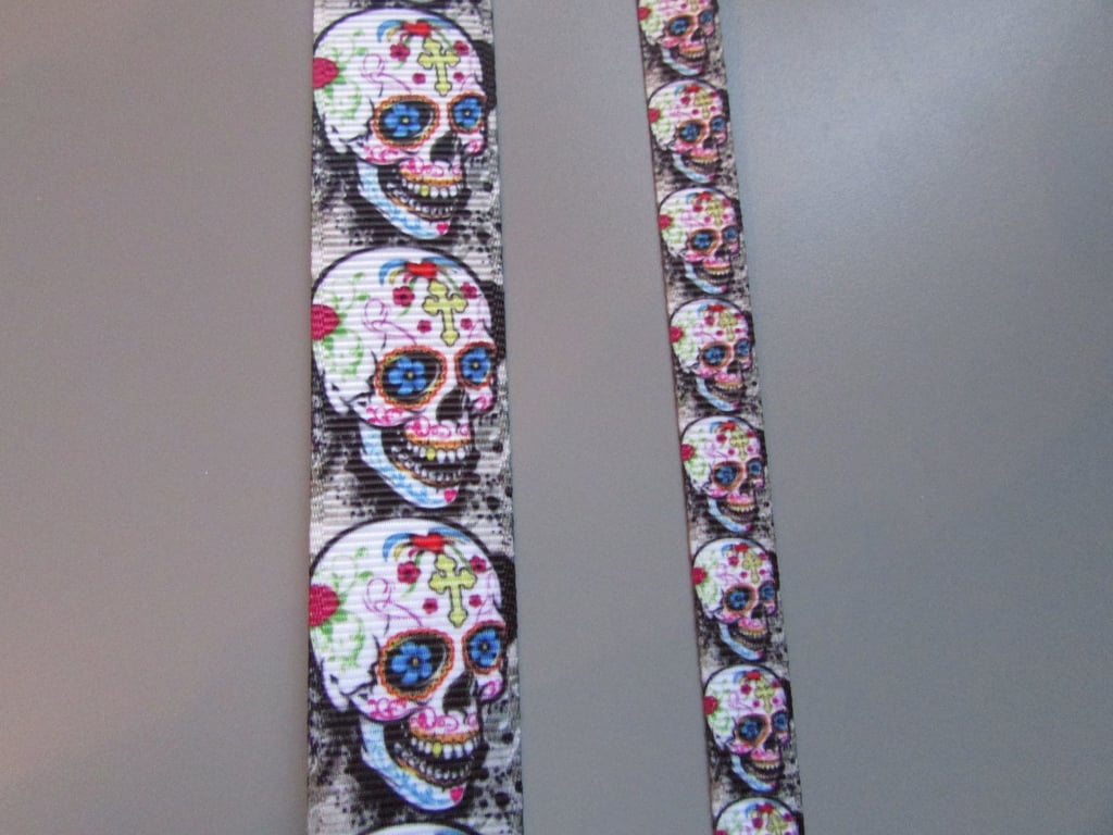 Multicoloured Skull Grosgrain Ribbon x 1 metre available in two widths