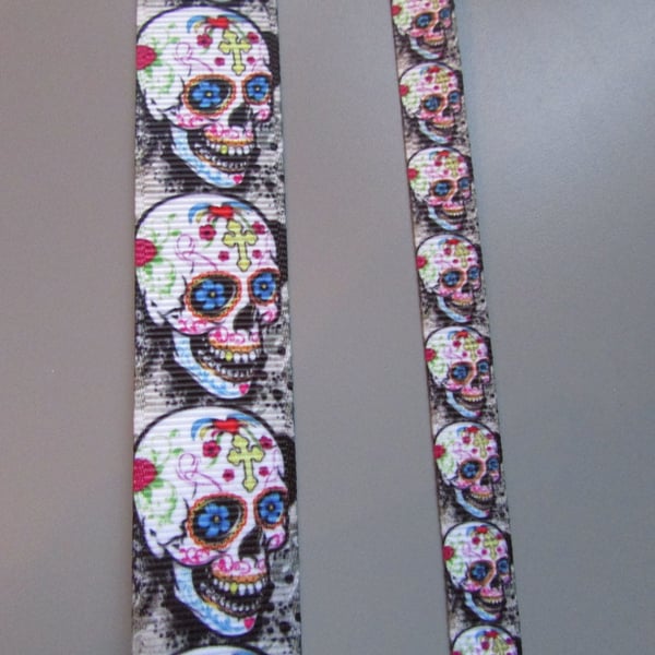 Multicoloured Skull Grosgrain Ribbon x 1 metre available in two widths