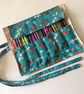 Green Cat roll up pencil case for kids, cats cotton fabric Perfectly Imperfect - Image 1