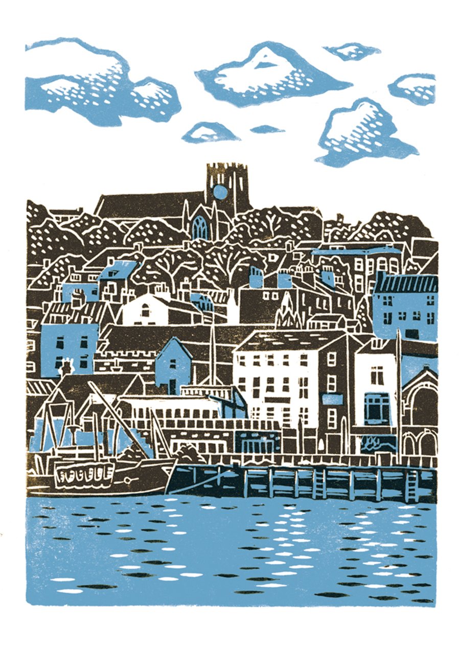 Scarborough No.1 A3 poster-print (blue & dark brown)