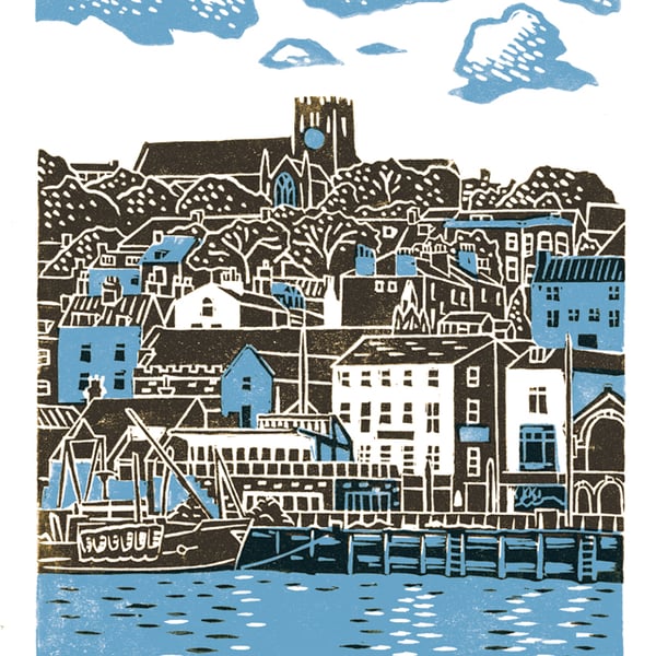 Scarborough No.1 A3 poster-print (blue & dark brown)