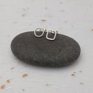 Recycled sterling silver wire circle & square earrings – geometric studs