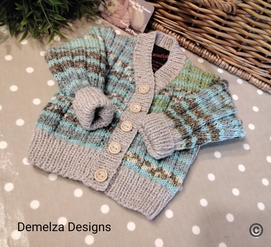 Luxery Baby Designer Hand knitted Cardigan with Acylic, Wool & Cotton 3-9 months