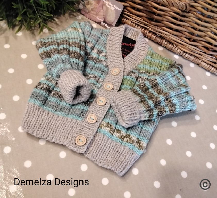 Designer Hand knitted Baby Cardigan with Acylic, Wool & Cotton 3-9 months