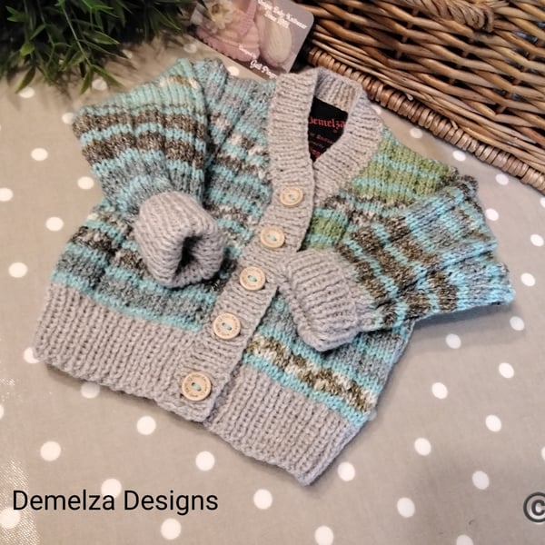 Designer Hand knitted Baby Cardigan with Acylic, Wool & Cotton 3-9 months