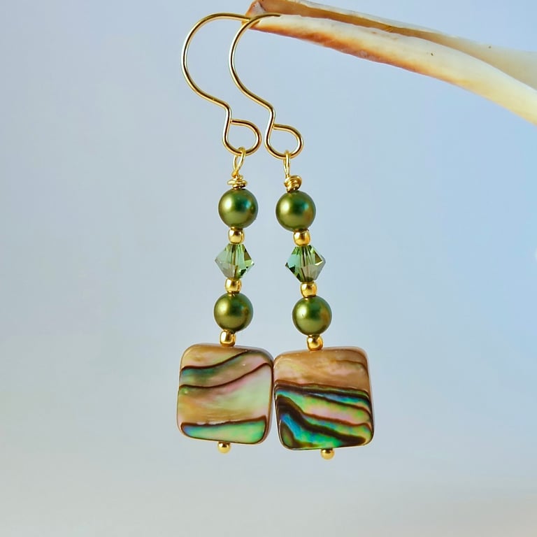 Abalone Shell & Pearl Earrings, Birthday, Anniversary, Bridesmaid, Gifts For Her