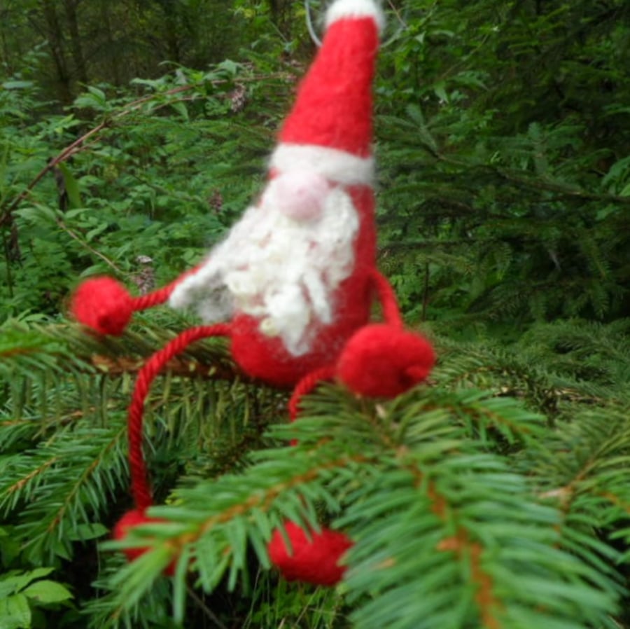 Needle felted father christmas, santa decoration for tree or mantlepiece