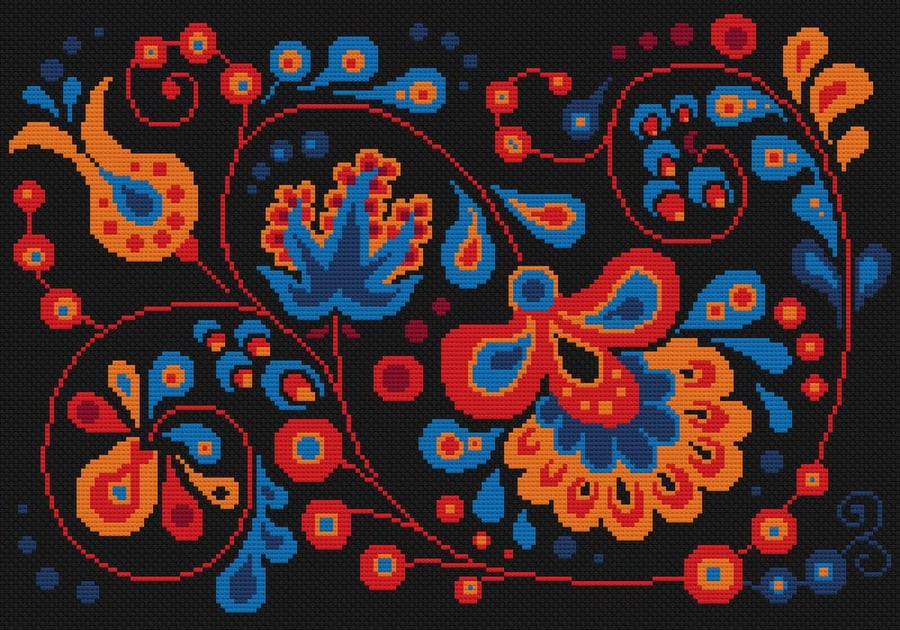 056 - Russian Hohloma Folk Art Flowers - Cross Stitch Pattern