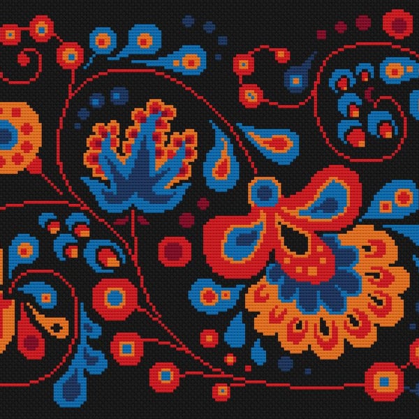056 - Russian Hohloma Folk Art Flowers - Cross Stitch Pattern