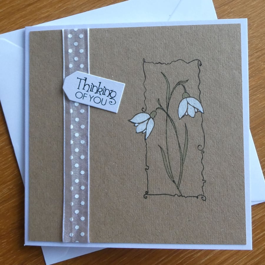 Snowdrops on Kraft Card - Thinking of You Card