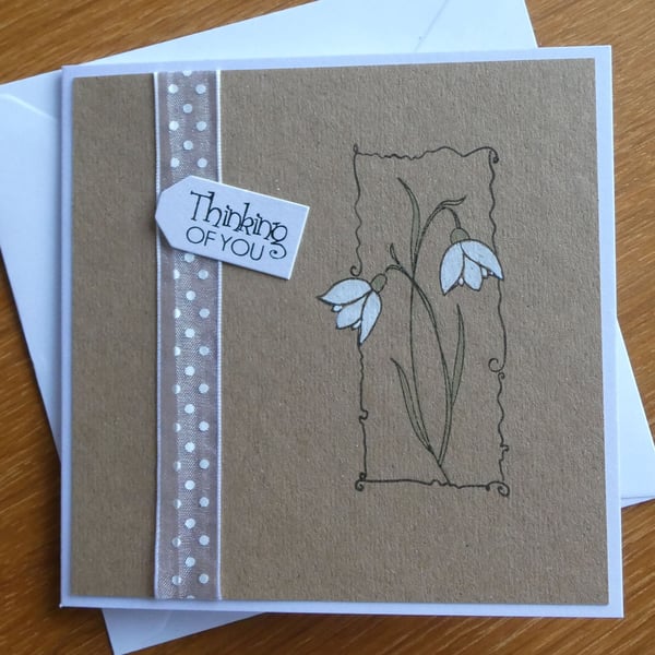 Snowdrops on Kraft Card - Thinking of You Card
