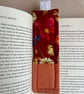 Floral Butterfly Fabric Quilted Bookmark - Red & Orange, Exposed Stitching
