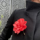 Handmade paper flower lapel pin, crepe paper coral peony, corsage accessory