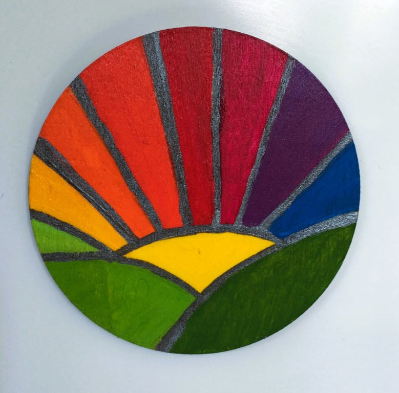 Stained glass effect. Hand painted wooden fridge magnets. 