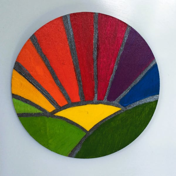 Stained glass effect. Hand painted wooden fridge magnets. 