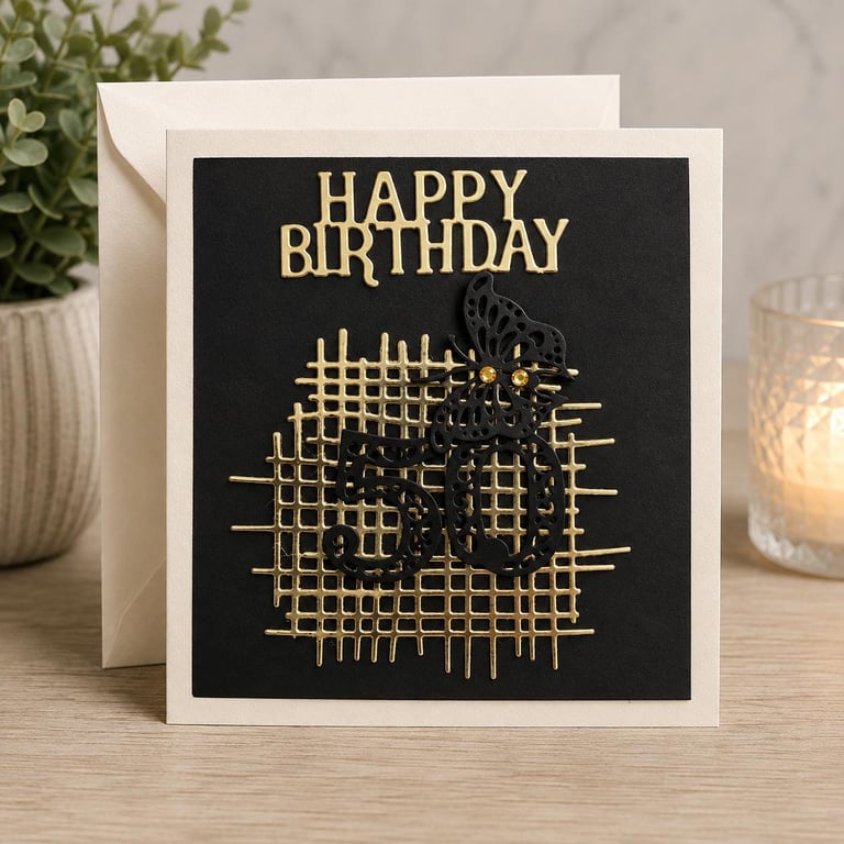 Personalised Gold Butterfly Birthday Card Handmade Luxury Black Milestone Card