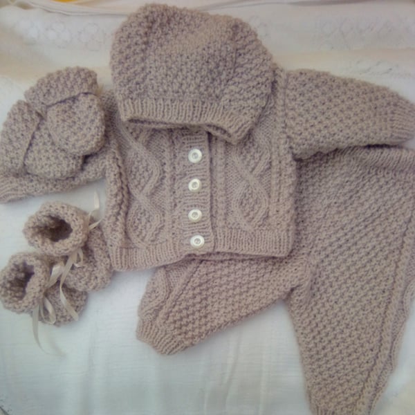 Hooded Jacket and Trouser Suit, Aran Baby Suit, Baby Shower Gift