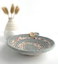 Small Grey Rope Bowl with Pink Floral Fabric Trim - Image 1