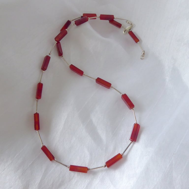 Sterling Silver and Carnelian Necklace 19.75 inches long
