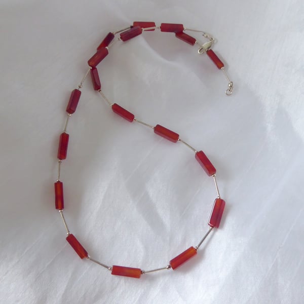 Sterling Silver and Carnelian Necklace 19.75 inches long