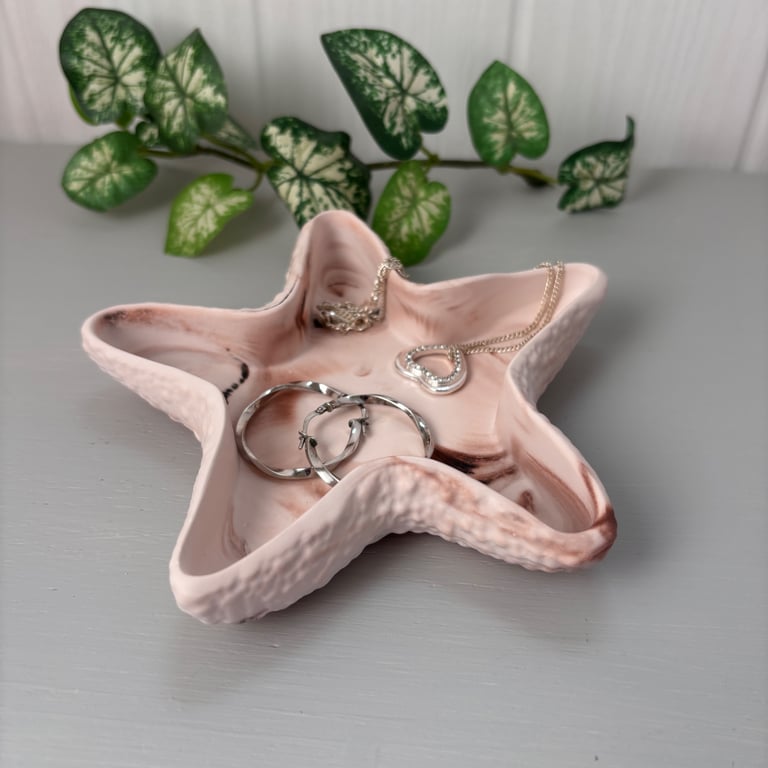 Blush Shell Trinket Dish – 3 Designs Starfish, Clam or Conch – Coastal Decor