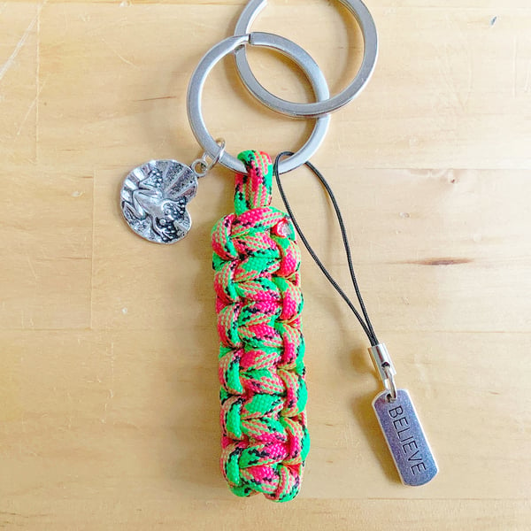 Paracord Keyring. Frog Keyring. Believe Quote Keyring. Fairytale Keyring. 