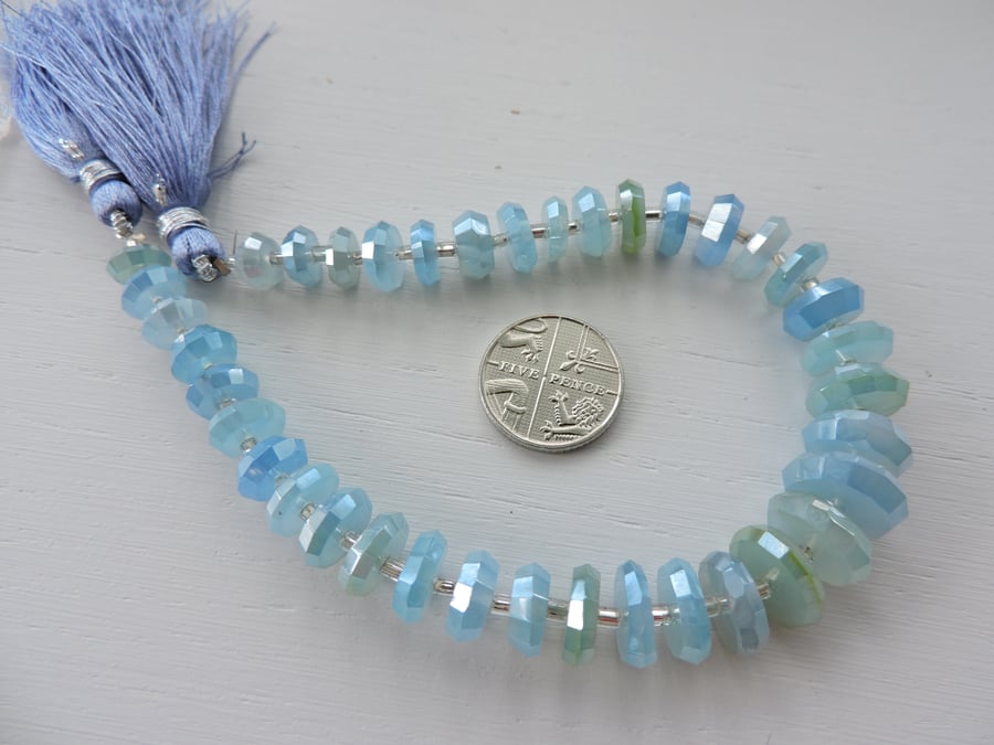 Gemstones Blue Chalcedony Graduated Faceted Beads