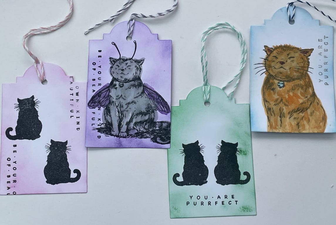 Set of 4 cat themed You are purrfect gift tags