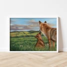 Fine art giclée print of a fox and cub