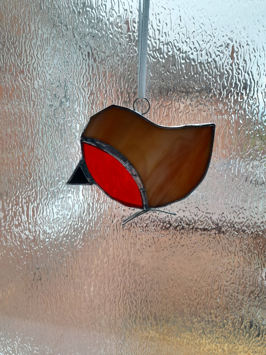 ROBIN - Handmade stained glass suncatcher -  Hanging Robin