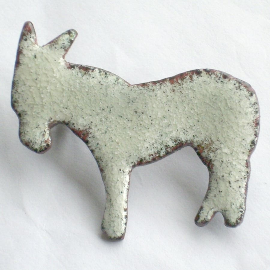 Enamel brooch - pale grey donkey
