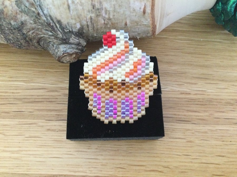 Beaded Cupcake Brooch