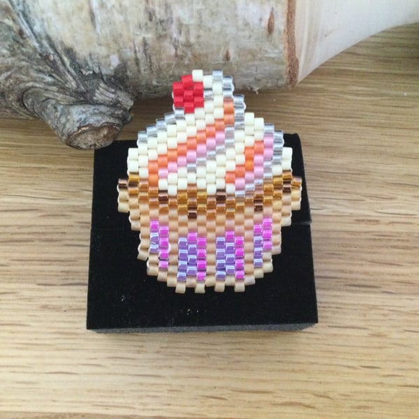 Beaded Cupcake Brooch