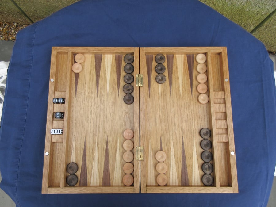 Oak Wood Backgammon Set - Handmade Unique 