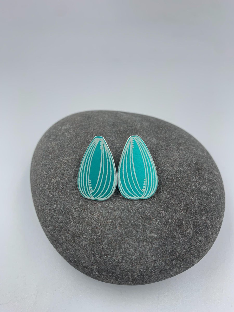 Teal aluminium tulip stud earrings