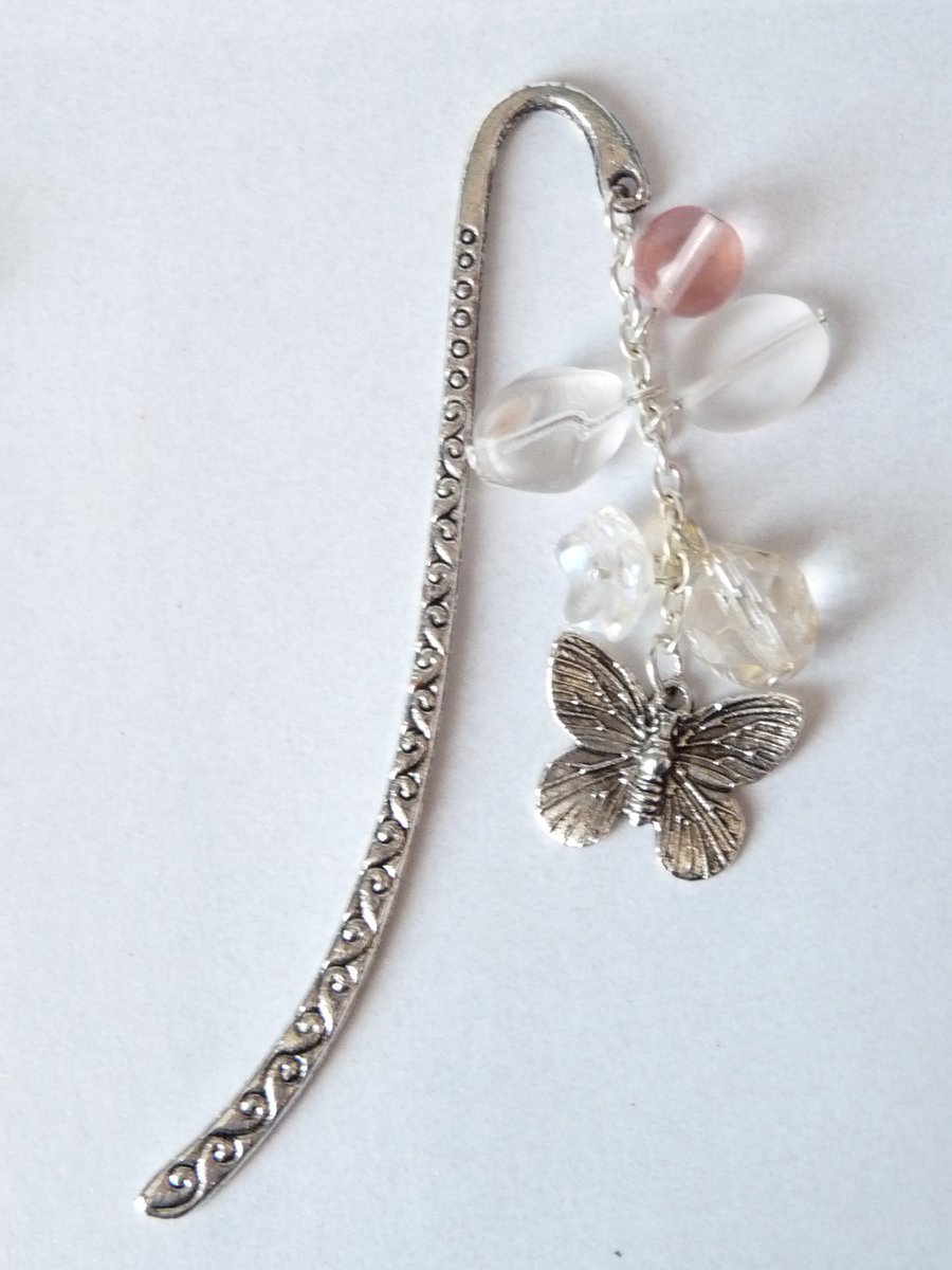 Clear & Pink Indian Glass Bead Charm Bookmark - Handmade - 21