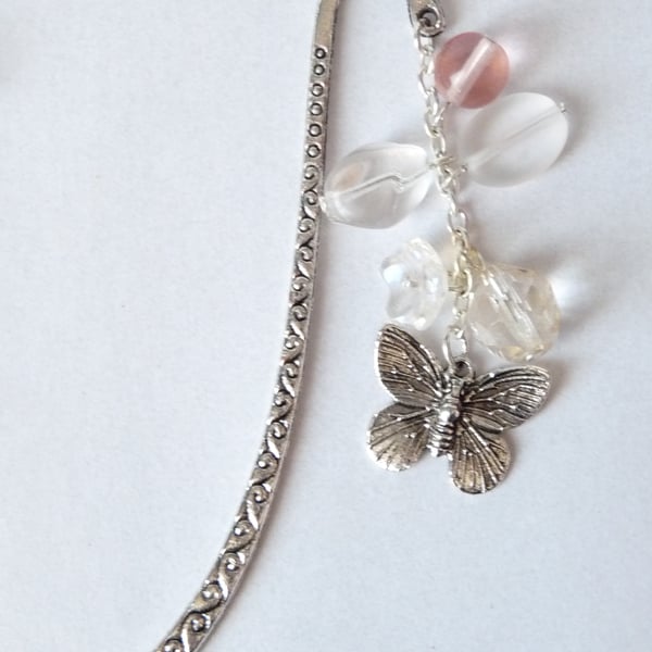 Clear & Pink Indian Glass Bead Charm Bookmark - Handmade - 21
