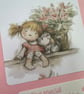 Birthday card for a special daughter.  Cute girl sat with her cat and flowers  - Image 4
