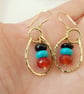 Boho Textured Brass Drop Earrings With Gemstone Dangle Gold Coloured Earrings - Image 2
