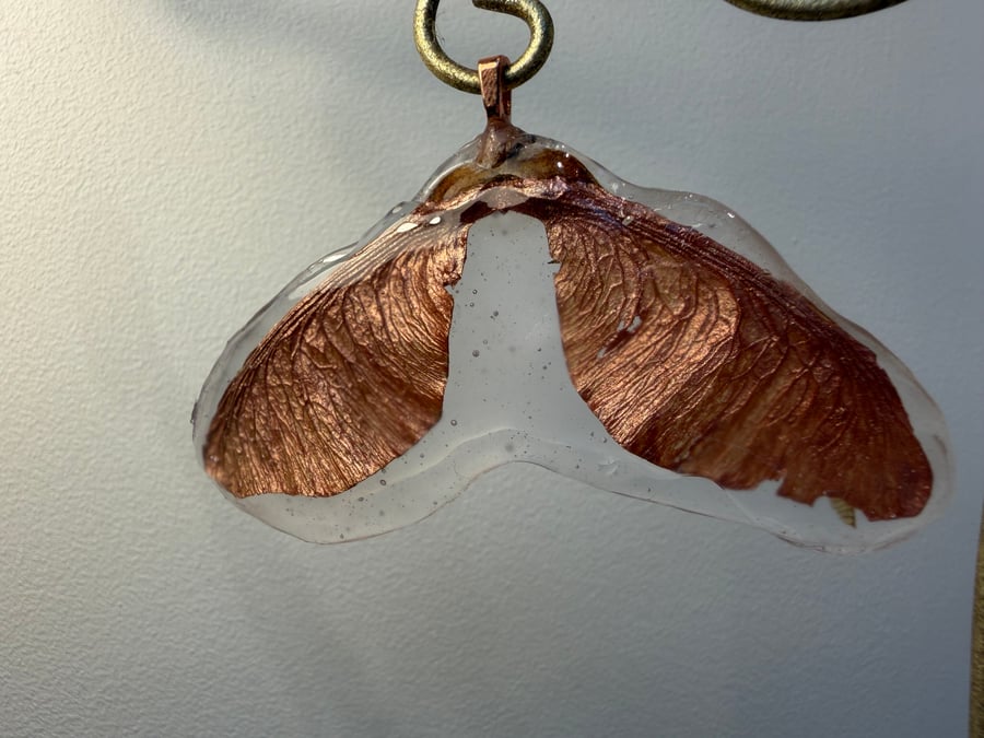Rose pink sycamore seed pendant 