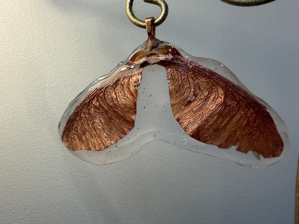 Rose pink sycamore seed pendant 