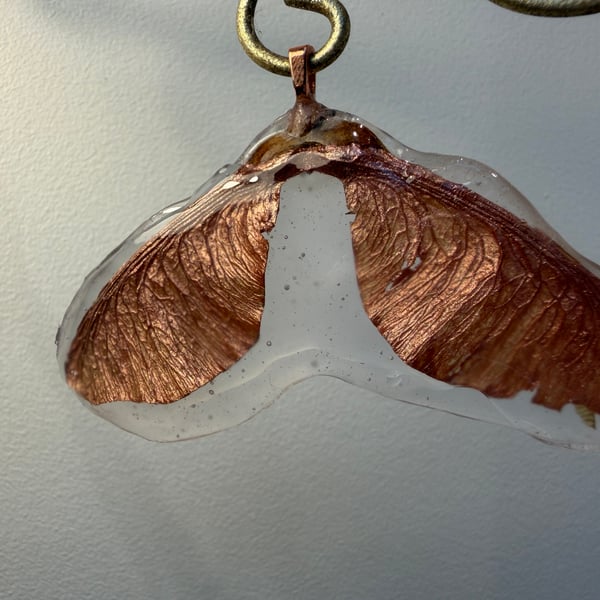Rose pink sycamore seed pendant 