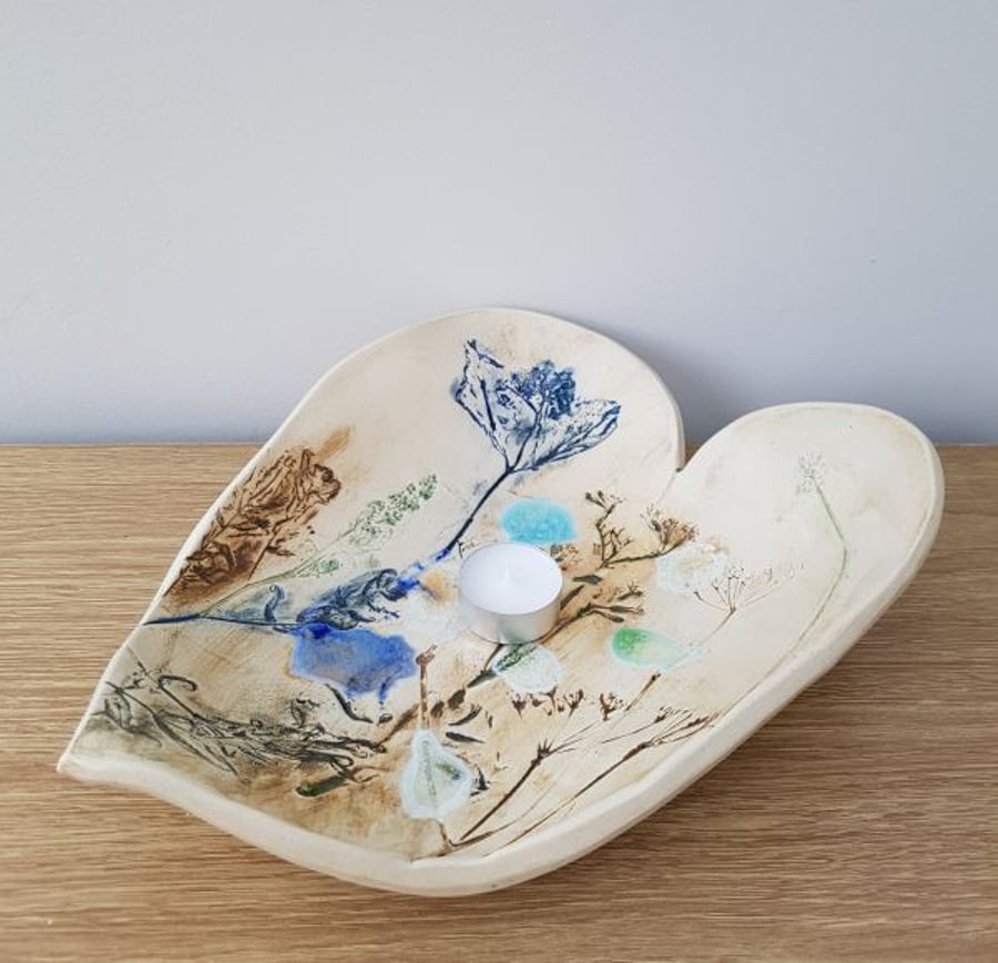 Large Ceramic Botanical Heart Bowl