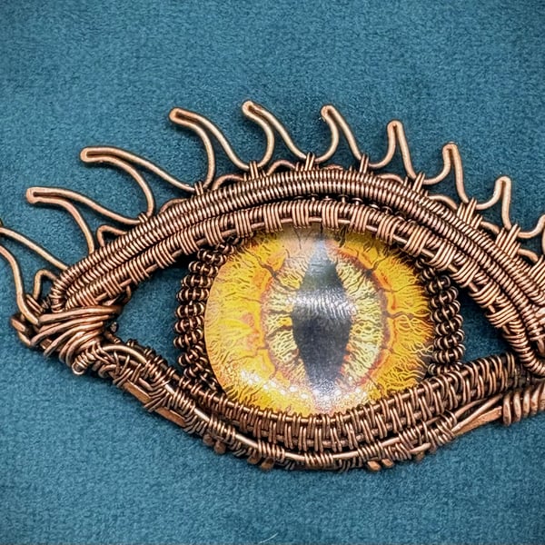 Antique copper wire wrapped Dragon's Eye pendant