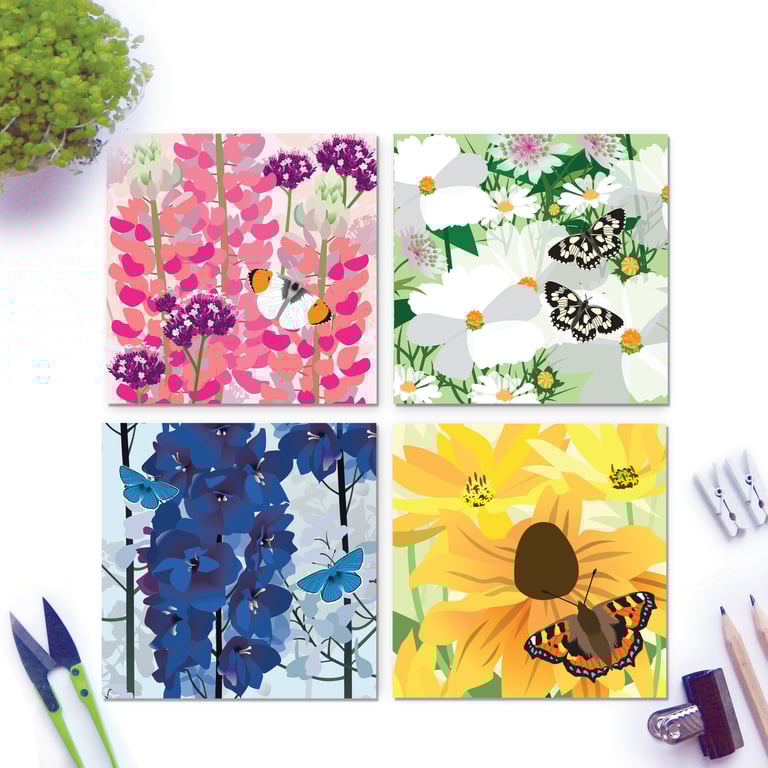 Cottage Garden Flower Card Collection - pack of four butterfly cards