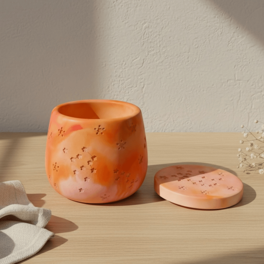 Warm Orange and Peach Marbled Star Constellation Jewellery Box