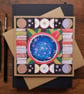 Apples, books, moon and galaxies blank card handmade from original artwork