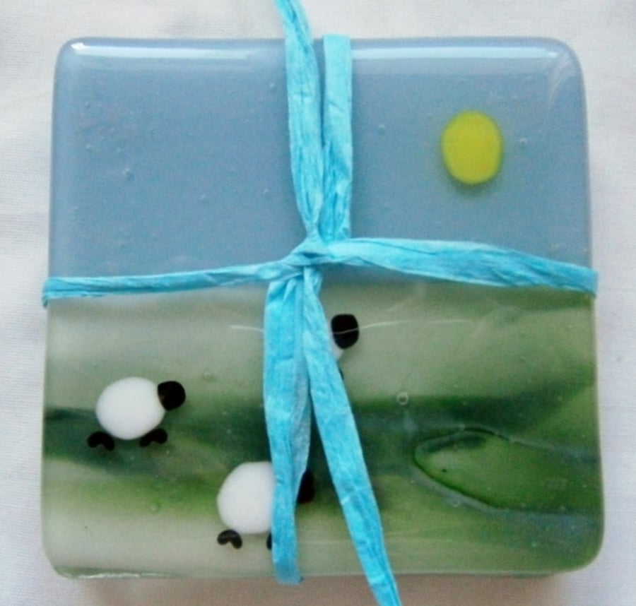 Fused glass Sheepy coasters